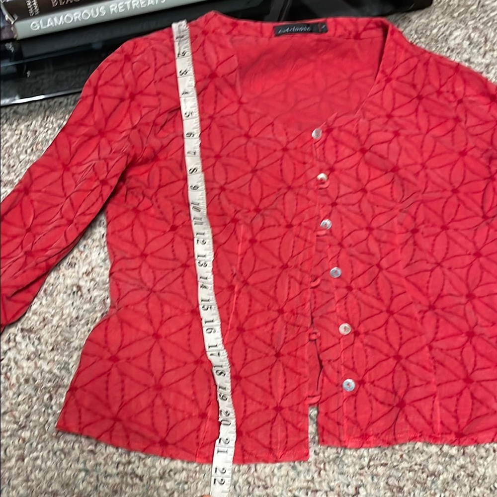 Cut loose embroidered flower 2 pc Red midi dress and blouse/blazer set - Picture 6 of 11